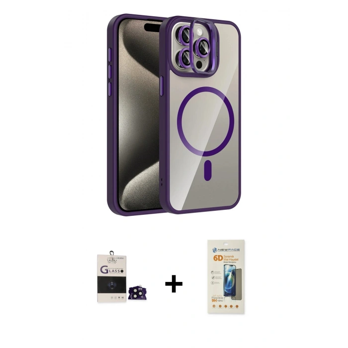 MARSİLYAN™- iPhone 14 Pro Max Kılıf Yadigar Asil Koleksiyonu - Siyah 6D Mat Seramik Hayalet Nano Ekran Koruyucu + Bilvis Titan Kamera Lens - SH