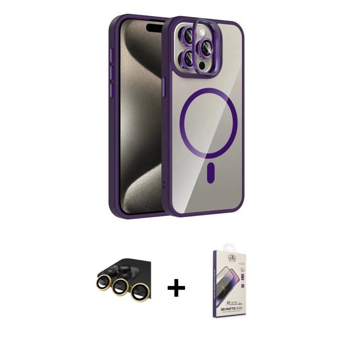 MARSİLYAN™- iPhone 14 Pro Max Kılıf Yadigar Asil Koleksiyonu - Siyah Bilvis 3D Mat Cam Ekran Koruyucu + Raze Metal Kamera Lens - GD