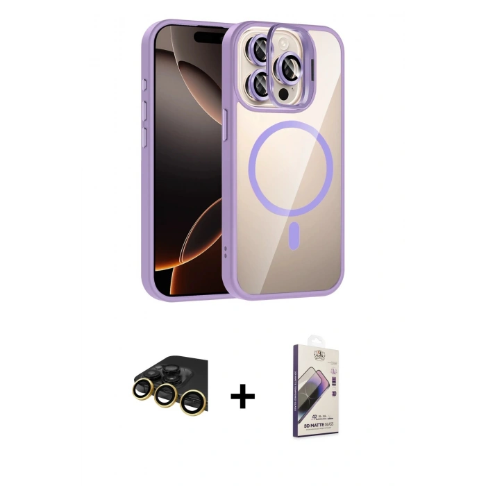 MARSİLYAN™- iPhone 14 Pro Max Kılıf Yadigar Asil Koleksiyonu - Siyah Bilvis 3D Mat Cam Ekran Koruyucu + Raze Metal Kamera Lens - GD