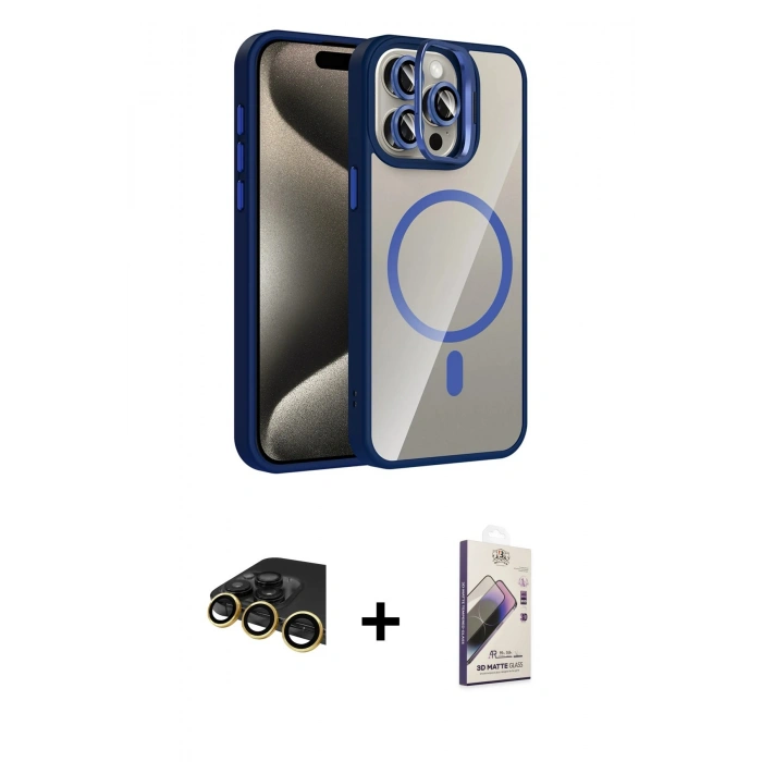 MARSİLYAN™- iPhone 14 Pro Max Kılıf Yadigar Asil Koleksiyonu - Siyah Bilvis 3D Mat Cam Ekran Koruyucu + Raze Metal Kamera Lens - GD