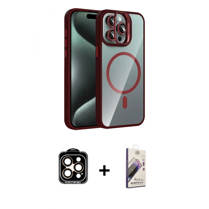 MARSİLYAN™- iPhone 14 Pro Max Kılıf Yadigar Asil Koleksiyonu - Siyah Bilvis 3D Mat Cam Ekran Koruyucu + PVD Metal Kamera Lens - TU
