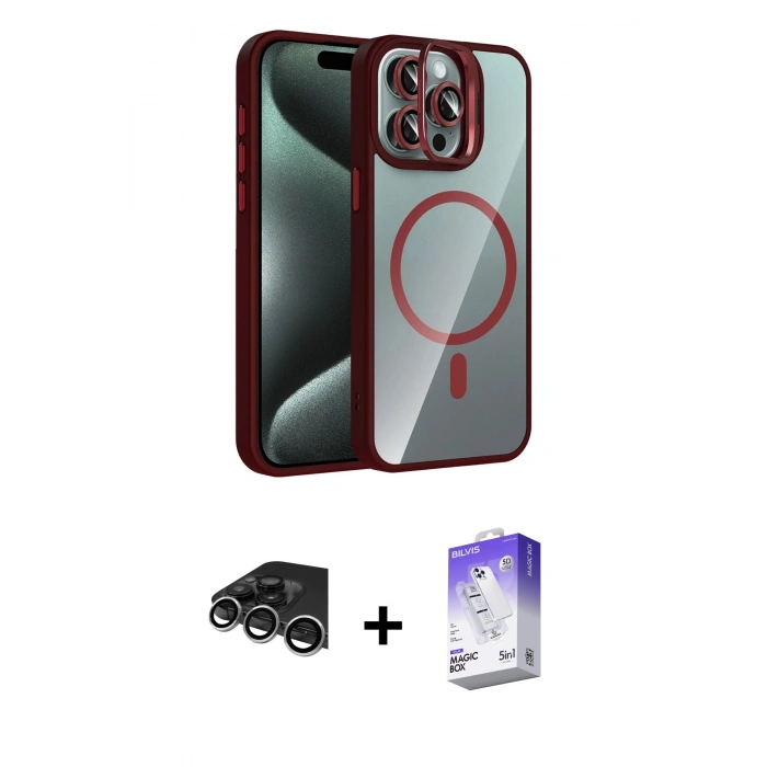 MARSİLYAN™- iPhone 14 Pro Max Kılıf Yadigar Asil Koleksiyonu - Siyah Bilvis 5in1 3D Magic Cam Ekran Koruyucu + Gümüş Raze Metal Kamera Lens