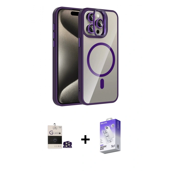 MARSİLYAN™- iPhone 14 Pro Max Kılıf Yadigar Asil Koleksiyonu - Siyah Bilvis 5in1 3D Magic Cam Ekran Koruyucu + Bilvis Titan Kamera Lens - GS
