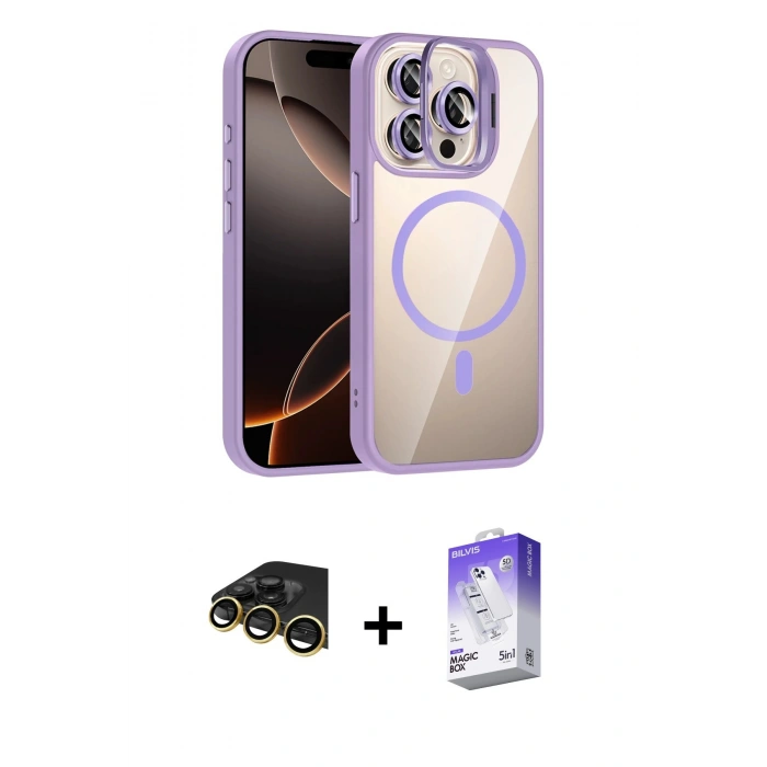 MARSİLYAN™- iPhone 14 Pro Max Kılıf Yadigar Asil Koleksiyonu - Siyah Bilvis 5in1 3D Magic Cam Ekran Koruyucu + Raze Metal Kamera Lens - GD