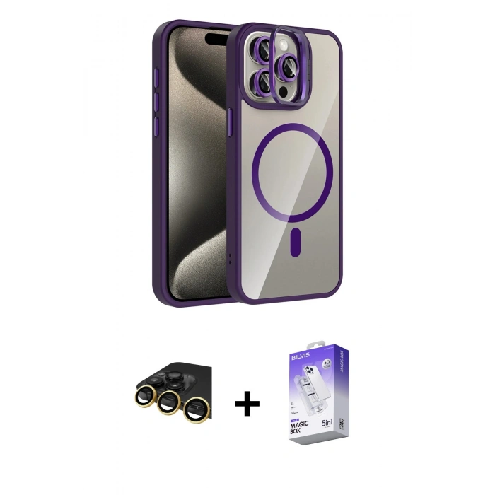 MARSİLYAN™- iPhone 14 Pro Max Kılıf Yadigar Asil Koleksiyonu - Siyah Bilvis 5in1 3D Magic Cam Ekran Koruyucu + Raze Metal Kamera Lens - GD