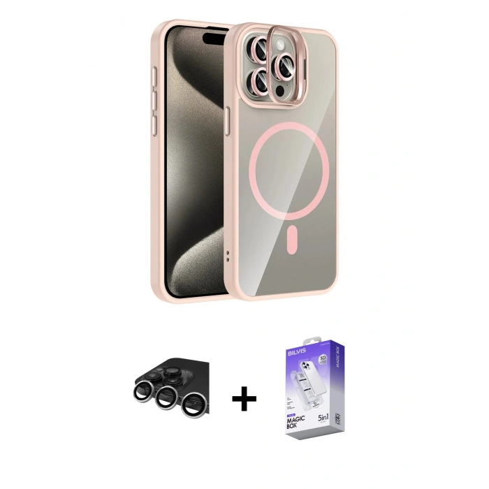 MARSİLYAN™- iPhone 14 Pro Max Kılıf Yadigar Asil Koleksiyonu - Siyah Bilvis 5in1 3D Magic Cam Ekran Koruyucu + Gümüş Raze Metal Kamera Lens