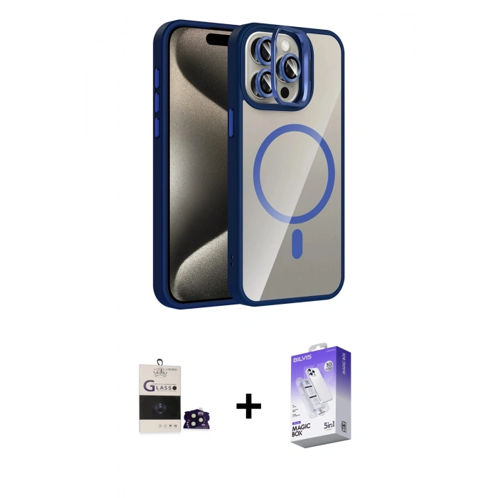 MARSİLYAN™- iPhone 14 Pro Max Kılıf Yadigar Asil Koleksiyonu - Siyah Bilvis 5in1 3D Magic Cam Ekran Koruyucu + Bilvis Titan Kamera Lens - SH
