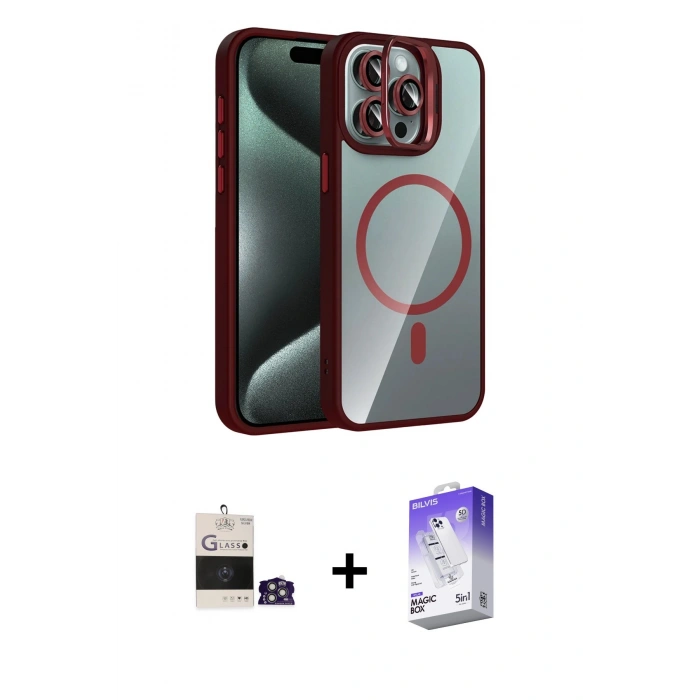 MARSİLYAN™- iPhone 14 Pro Max Kılıf Yadigar Asil Koleksiyonu - Siyah Bilvis 5in1 3D Magic Cam Ekran Koruyucu + Gümüş Bilvis Titan Kamera Lens