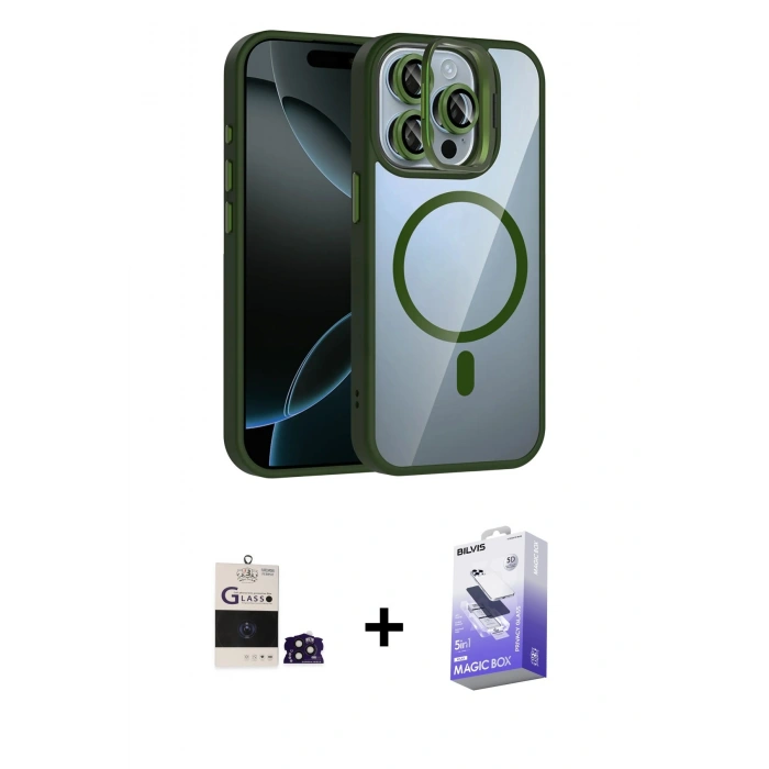 MARSİLYAN™- iPhone 14 Pro Max Kılıf Yadigar Asil Koleksiyonu - Siyah Bilvis 5in1 5D Magic Hayalet Cam Ekran Koruyucu + Bilvis Titan Kamera Lens - DNMR
