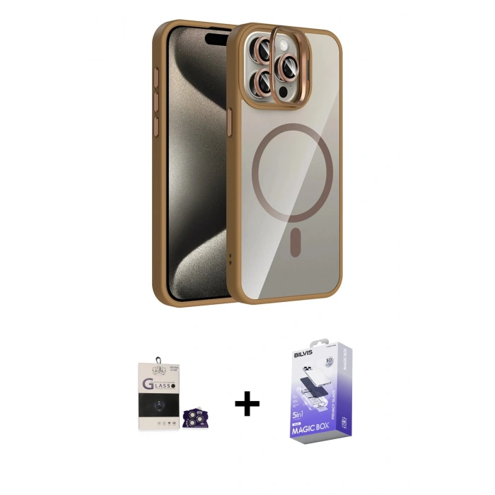 MARSİLYAN™- iPhone 14 Pro Max Kılıf Yadigar Asil Koleksiyonu - Siyah Bilvis 5in1 5D Magic Hayalet Cam Ekran Koruyucu + Bilvis Titan Kamera Lens - GS