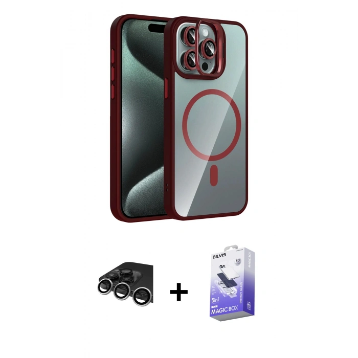 MARSİLYAN™- iPhone 14 Pro Max Kılıf Yadigar Asil Koleksiyonu - Siyah Bilvis 5in1 5D Magic Hayalet Cam Ekran Koruyucu + Gümüş Raze Metal Kamera Lens