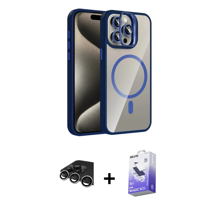 MARSİLYAN™- iPhone 14 Pro Max Kılıf Yadigar Asil Koleksiyonu - Siyah Bilvis 5in1 5D Magic Hayalet Cam Ekran Koruyucu + Gümüş Raze Metal Kamera Lens