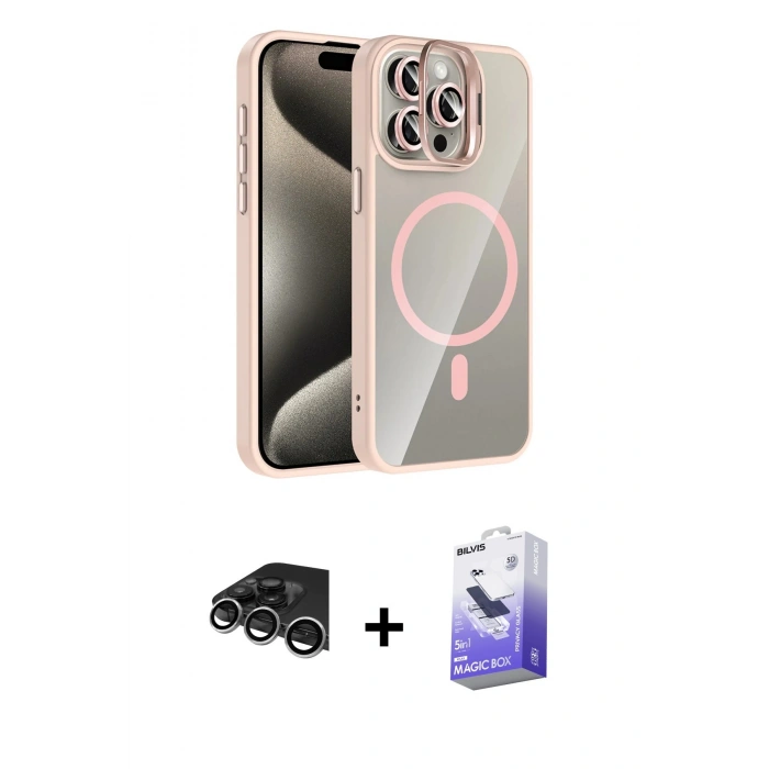 MARSİLYAN™- iPhone 14 Pro Max Kılıf Yadigar Asil Koleksiyonu - Siyah Bilvis 5in1 5D Magic Hayalet Cam Ekran Koruyucu + Gümüş Raze Metal Kamera Lens