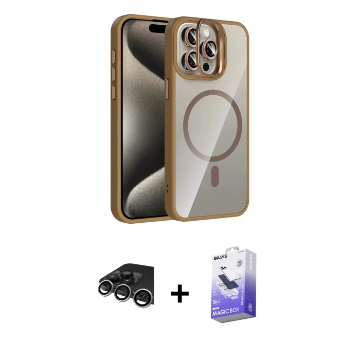 MARSİLYAN™- iPhone 14 Pro Max Kılıf Yadigar Asil Koleksiyonu - Siyah Bilvis 5in1 5D Magic Hayalet Cam Ekran Koruyucu + Gümüş Raze Metal Kamera Lens