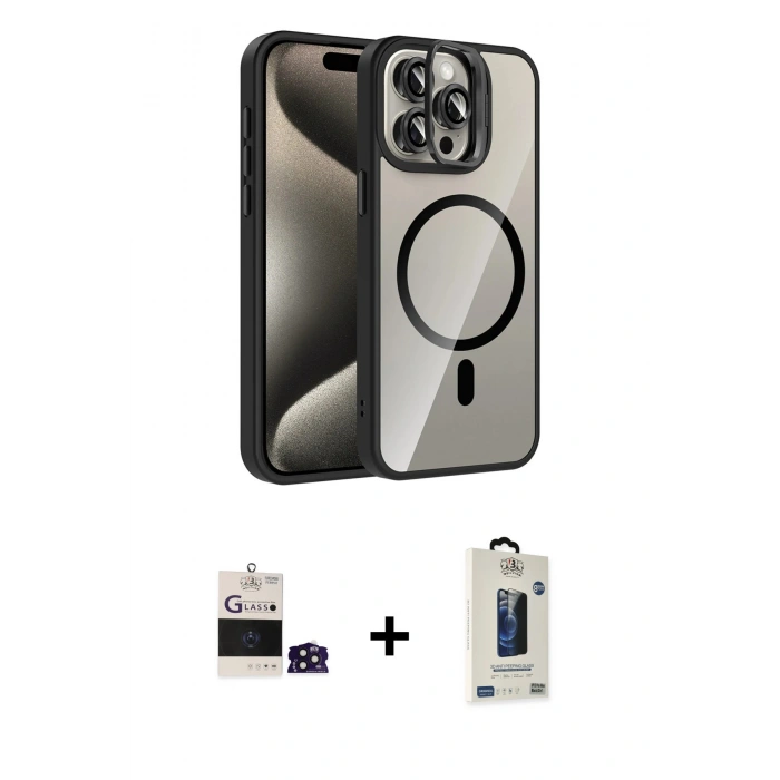 MARSİLYAN™- iPhone 14 Pro Max Kılıf Yadigar Asil Koleksiyonu - Siyah Bilvis Hayalet Cam Ekran Koruyucu + Bilvis Titan Kamera Lens - DNMR