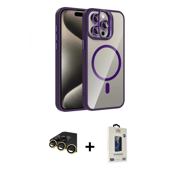 MARSİLYAN™- iPhone 14 Pro Max Kılıf Yadigar Asil Koleksiyonu - Siyah Bilvis Hayalet Cam Ekran Koruyucu + Raze Metal Kamera Lens - GD