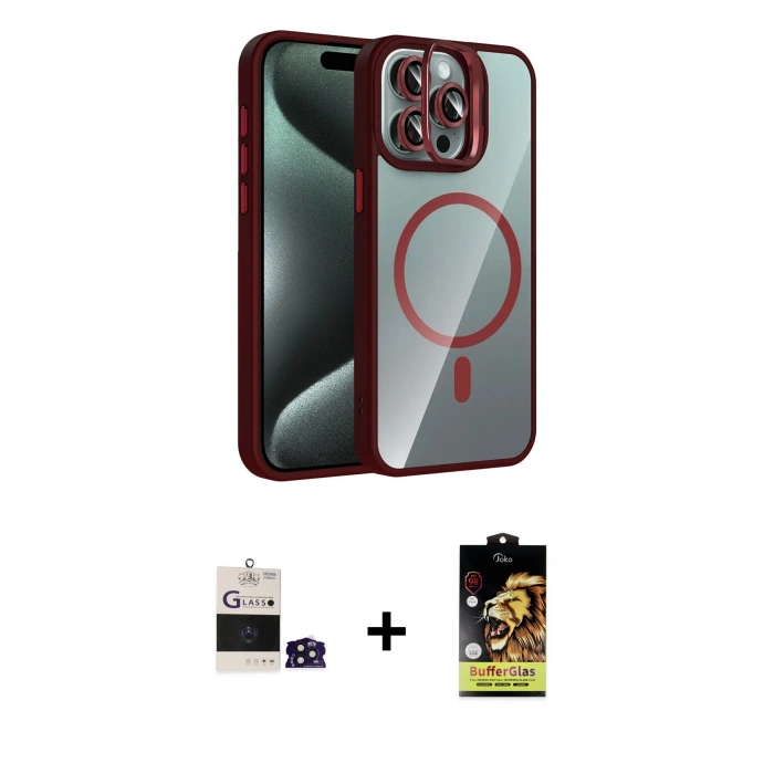 MARSİLYAN™- iPhone 14 Pro Max Kılıf Yadigar Asil Koleksiyonu - Siyah Buffer Cam Ekran Koruyucu + Derin Mor Bilvis Titan Kamera Lens