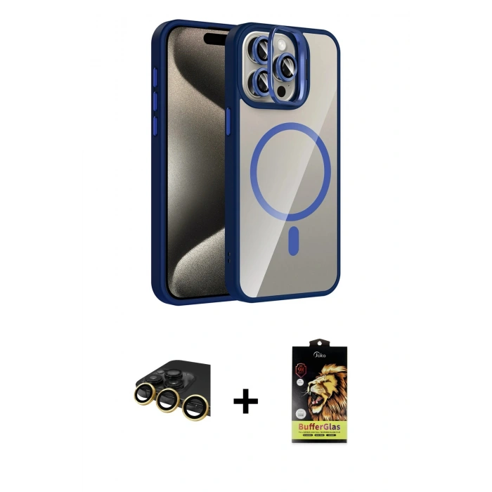 MARSİLYAN™- iPhone 14 Pro Max Kılıf Yadigar Asil Koleksiyonu - Siyah Buffer Cam Ekran Koruyucu + Raze Metal Kamera Lens - GD