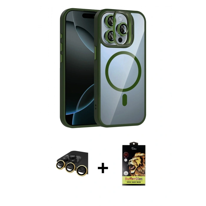 MARSİLYAN™- iPhone 14 Pro Max Kılıf Yadigar Asil Koleksiyonu - Siyah Buffer Cam Ekran Koruyucu + Raze Metal Kamera Lens - GD