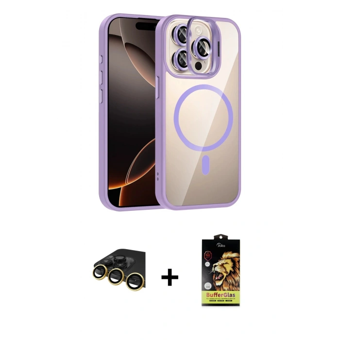 MARSİLYAN™- iPhone 14 Pro Max Kılıf Yadigar Asil Koleksiyonu - Siyah Buffer Cam Ekran Koruyucu + Raze Metal Kamera Lens - GD