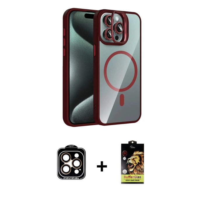 MARSİLYAN™- iPhone 14 Pro Max Kılıf Yadigar Asil Koleksiyonu - Siyah Buffer Cam Ekran Koruyucu + PVD Metal Kamera Lens - TU