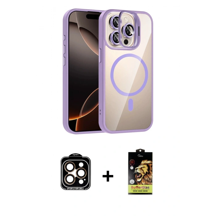 MARSİLYAN™- iPhone 14 Pro Max Kılıf Yadigar Asil Koleksiyonu - Siyah Buffer Cam Ekran Koruyucu + PVD Metal Kamera Lens - TU
