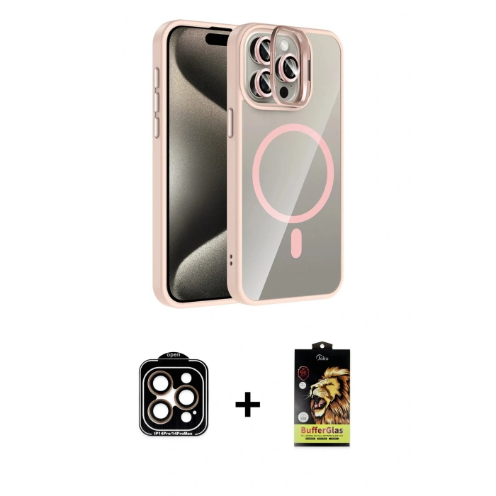 MARSİLYAN™- iPhone 14 Pro Max Kılıf Yadigar Asil Koleksiyonu - Siyah Buffer Cam Ekran Koruyucu + PVD Metal Kamera Lens - TU