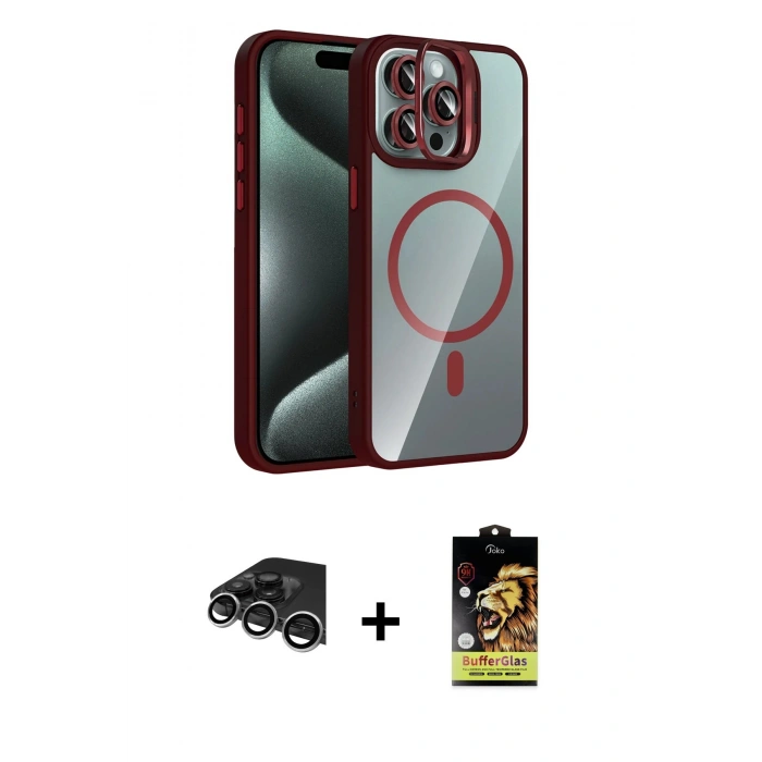 MARSİLYAN™- iPhone 14 Pro Max Kılıf Yadigar Asil Koleksiyonu - Siyah Buffer Cam Ekran Koruyucu + Raze Metal Kamera Lens - GS