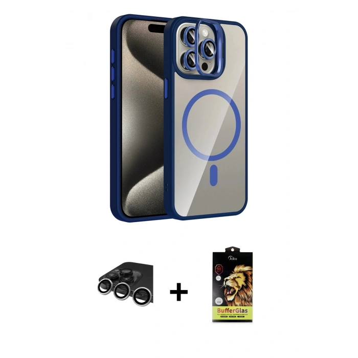 MARSİLYAN™- iPhone 14 Pro Max Kılıf Yadigar Asil Koleksiyonu - Siyah Buffer Cam Ekran Koruyucu + Raze Metal Kamera Lens - GS