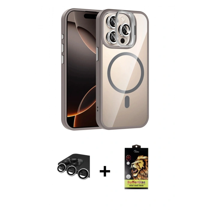 MARSİLYAN™- iPhone 14 Pro Max Kılıf Yadigar Asil Koleksiyonu - Siyah Buffer Cam Ekran Koruyucu + Raze Metal Kamera Lens - GS