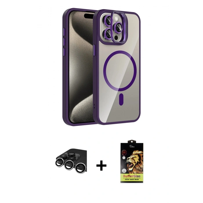 MARSİLYAN™- iPhone 14 Pro Max Kılıf Yadigar Asil Koleksiyonu - Siyah Buffer Cam Ekran Koruyucu + Raze Metal Kamera Lens - GS