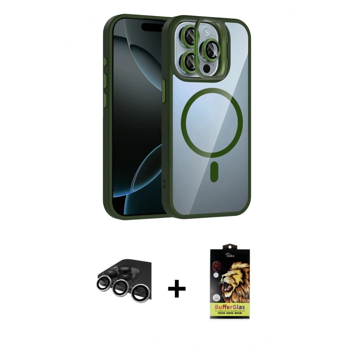 MARSİLYAN™- iPhone 14 Pro Max Kılıf Yadigar Asil Koleksiyonu - Siyah Buffer Cam Ekran Koruyucu + Raze Metal Kamera Lens - GS