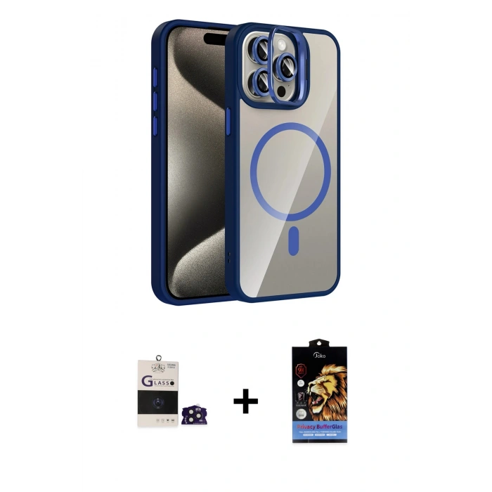 MARSİLYAN™- iPhone 14 Pro Max Kılıf Yadigar Asil Koleksiyonu - Siyah Buffer Hayalet Cam Ekran Koruyucu + Derin Mor Bilvis Titan Kamera Lens