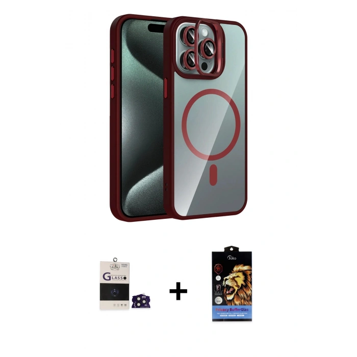 MARSİLYAN™- iPhone 14 Pro Max Kılıf Yadigar Asil Koleksiyonu - Siyah Buffer Hayalet Cam Ekran Koruyucu + Derin Mor Bilvis Titan Kamera Lens