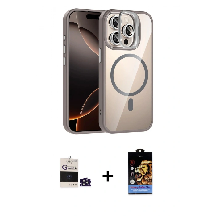 MARSİLYAN™- iPhone 14 Pro Max Kılıf Yadigar Asil Koleksiyonu - Siyah Buffer Hayalet Cam Ekran Koruyucu + Derin Mor Bilvis Titan Kamera Lens