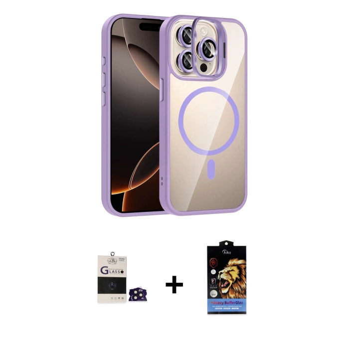 MARSİLYAN™- iPhone 14 Pro Max Kılıf Yadigar Asil Koleksiyonu - Siyah Buffer Hayalet Cam Ekran Koruyucu + Derin Mor Bilvis Titan Kamera Lens