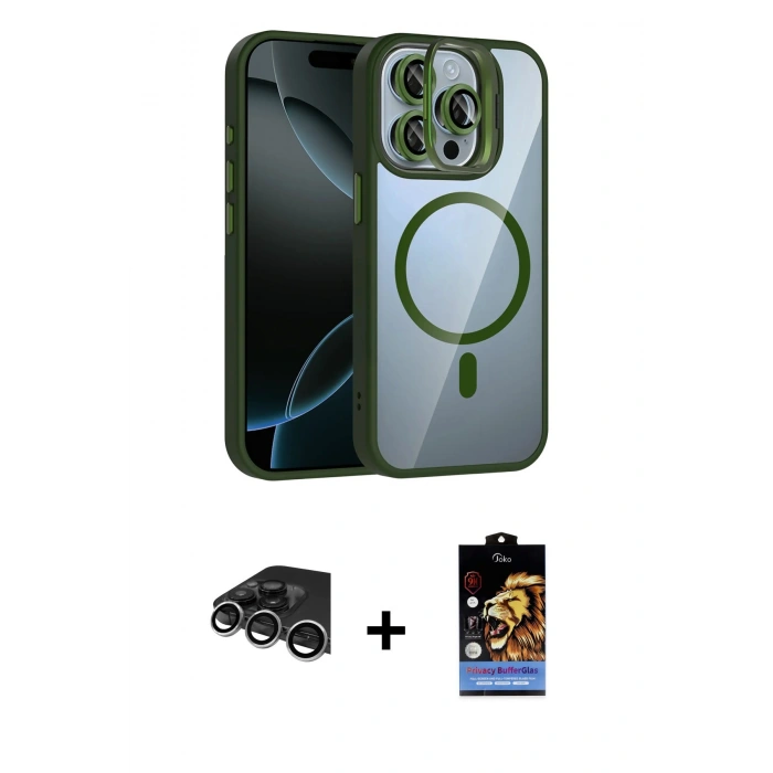 MARSİLYAN™- iPhone 14 Pro Max Kılıf Yadigar Asil Koleksiyonu - Siyah Buffer Hayalet Cam Ekran Koruyucu + Gümüş Raze Metal Kamera Lens