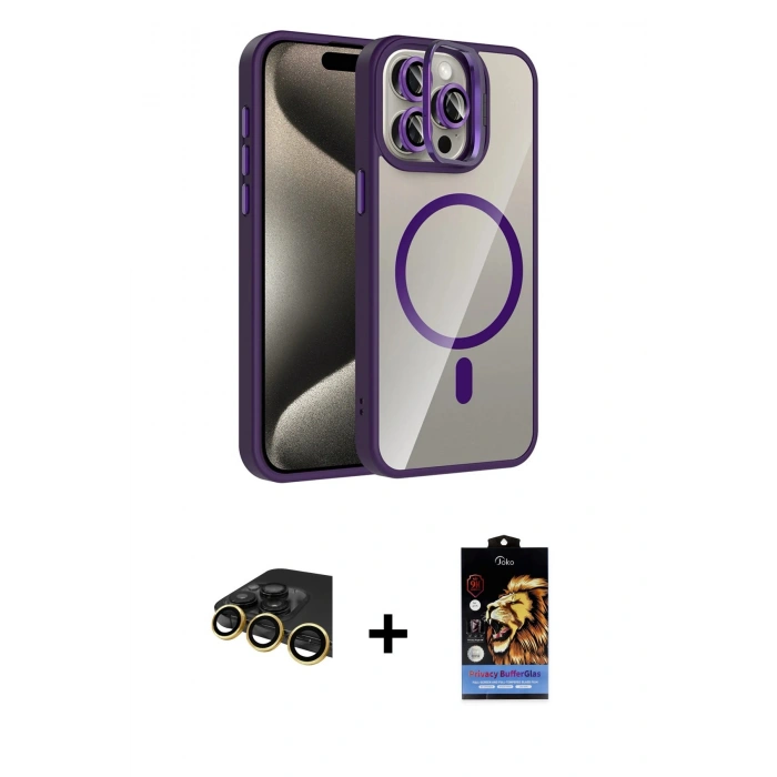MARSİLYAN™- iPhone 14 Pro Max Kılıf Yadigar Asil Koleksiyonu - Siyah Buffer Hayalet Cam Ekran Koruyucu + Raze Metal Kamera Lens - GD