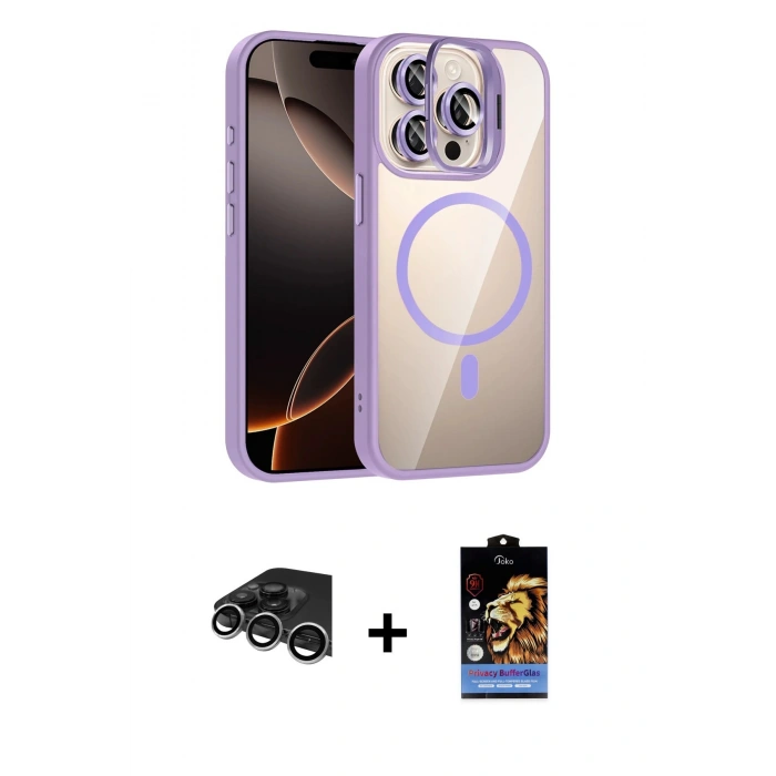 MARSİLYAN™- iPhone 14 Pro Max Kılıf Yadigar Asil Koleksiyonu - Siyah Buffer Hayalet Cam Ekran Koruyucu + Gümüş Raze Metal Kamera Lens