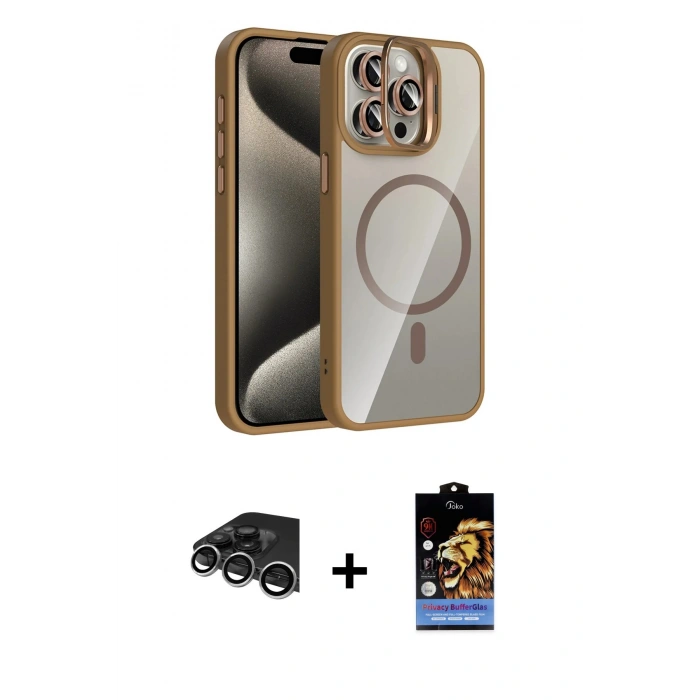 MARSİLYAN™- iPhone 14 Pro Max Kılıf Yadigar Asil Koleksiyonu - Siyah Buffer Hayalet Cam Ekran Koruyucu + Gümüş Raze Metal Kamera Lens