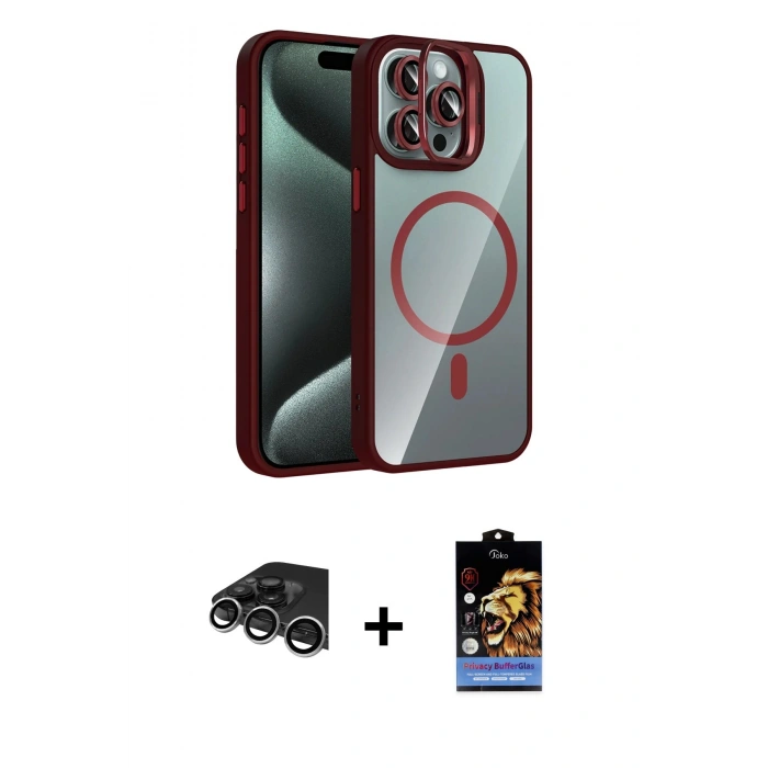 MARSİLYAN™- iPhone 14 Pro Max Kılıf Yadigar Asil Koleksiyonu - Siyah Buffer Hayalet Cam Ekran Koruyucu + Gümüş Raze Metal Kamera Lens