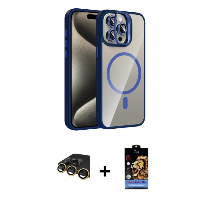 MARSİLYAN™- iPhone 14 Pro Max Kılıf Yadigar Asil Koleksiyonu - Siyah Buffer Hayalet Cam Ekran Koruyucu + Raze Metal Kamera Lens - GD