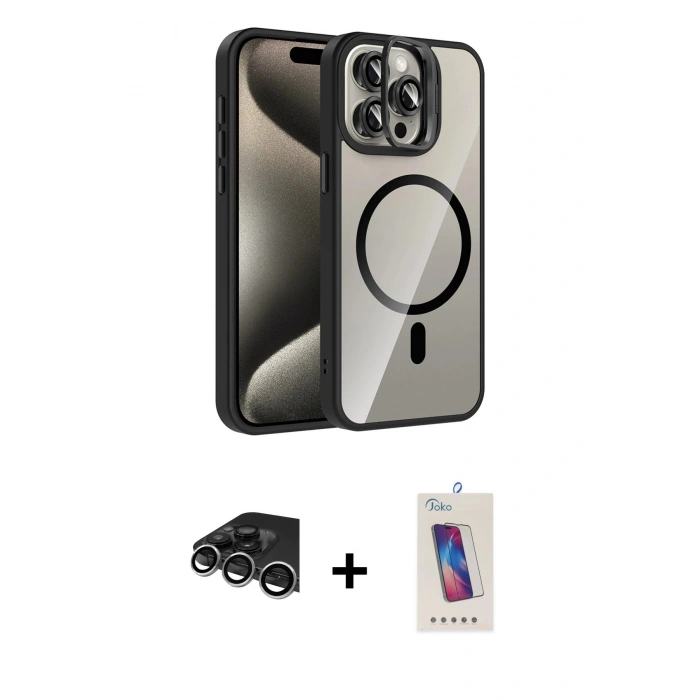 MARSİLYAN™- iPhone 14 Pro Max Kılıf Yadigar Asil Koleksiyonu - Siyah Joko 5D Cam + Raze Metal Kamera Lens - GS