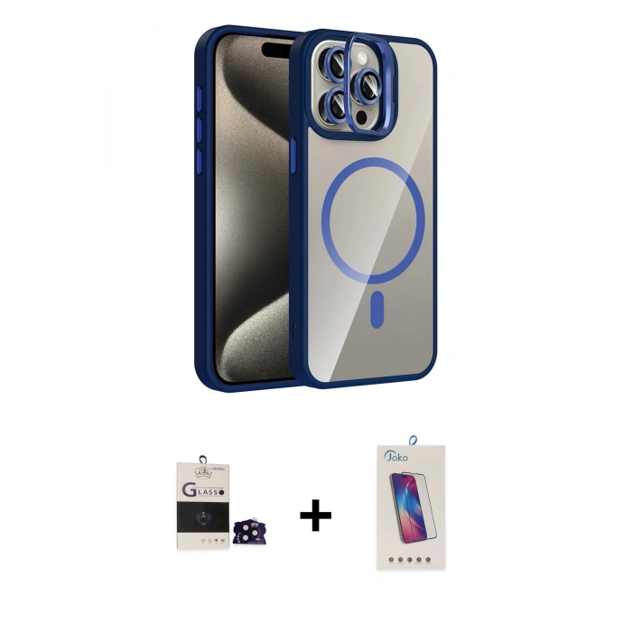 MARSİLYAN™- iPhone 14 Pro Max Kılıf Yadigar Asil Koleksiyonu - Siyah Joko 5D Cam + Siyah Bilvis Titan Kamera Lens