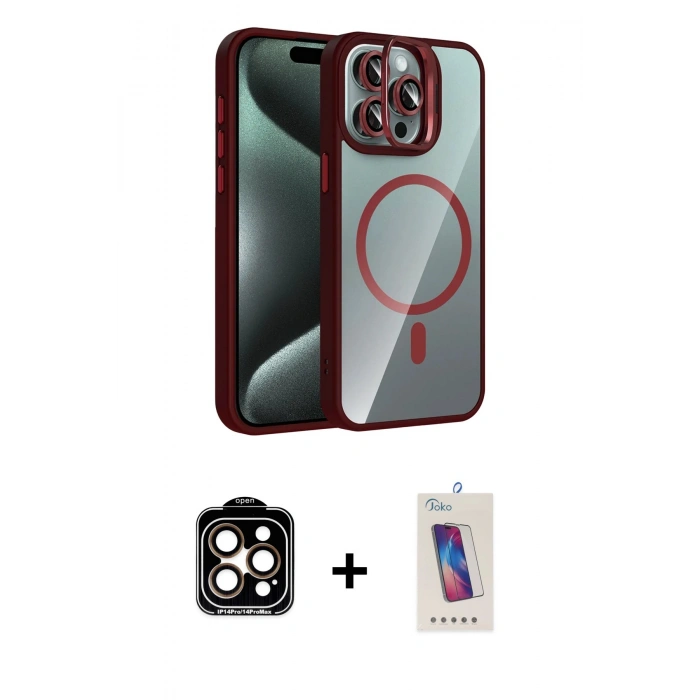 MARSİLYAN™- iPhone 14 Pro Max Kılıf Yadigar Asil Koleksiyonu - Siyah Joko 5D Cam + Turuncu PVD Metal Kamera Lens