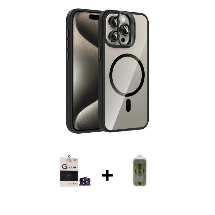 MARSİLYAN™- iPhone 14 Pro Max Kılıf Yadigar Asil Koleksiyonu - Siyah Joko Magic 5D Hayalet Cam + Bilvis Titan Kamera Lens - DNMR