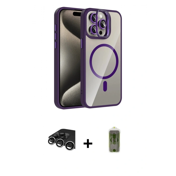 MARSİLYAN™- iPhone 14 Pro Max Kılıf Yadigar Asil Koleksiyonu - Siyah Joko Magic 5D Hayalet Cam + Gümüş Raze Metal Kamera Lens