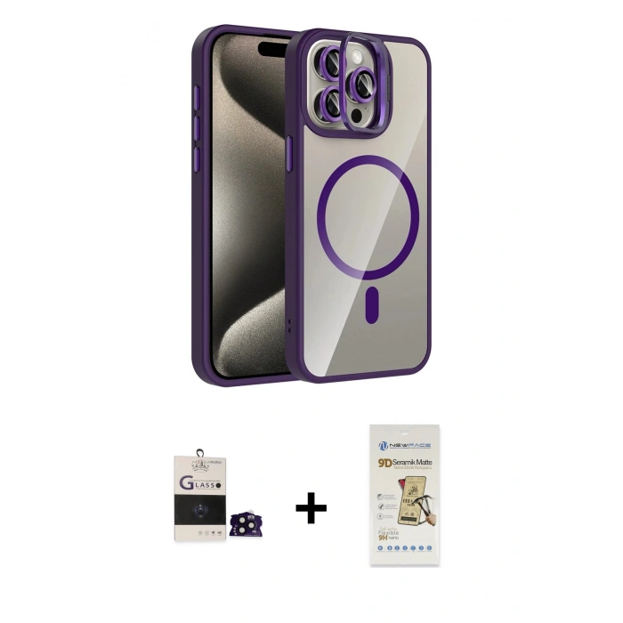 MARSİLYAN™- iPhone 14 Pro Max Kılıf Yadigar Asil Koleksiyonu - Siyah Mat Seramik Nano Ekran Koruyucu + Bilvis Titan Kamera Lens - SH