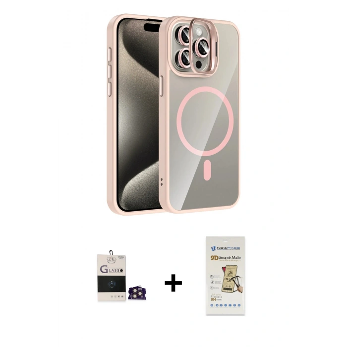 MARSİLYAN™- iPhone 14 Pro Max Kılıf Yadigar Asil Koleksiyonu - Siyah Mat Seramik Nano Ekran Koruyucu + Gold Bilvis Titan Kamera Lens