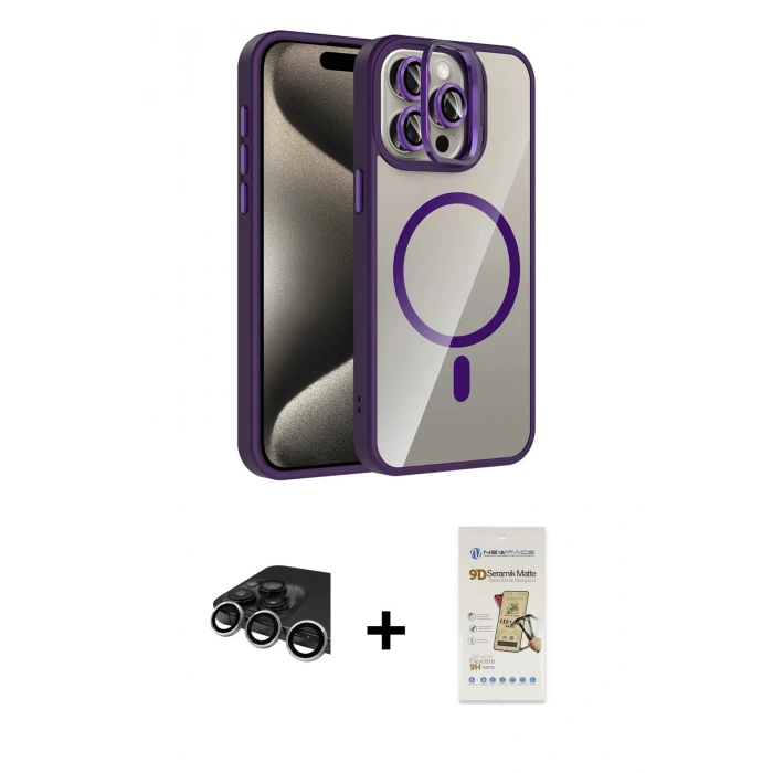 MARSİLYAN™- iPhone 14 Pro Max Kılıf Yadigar Asil Koleksiyonu - Siyah Mat Seramik Nano Ekran Koruyucu + Raze Metal Kamera Lens - GS
